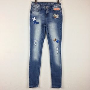 Vanilla Star Mid Rise Skinny Distressed Jeans